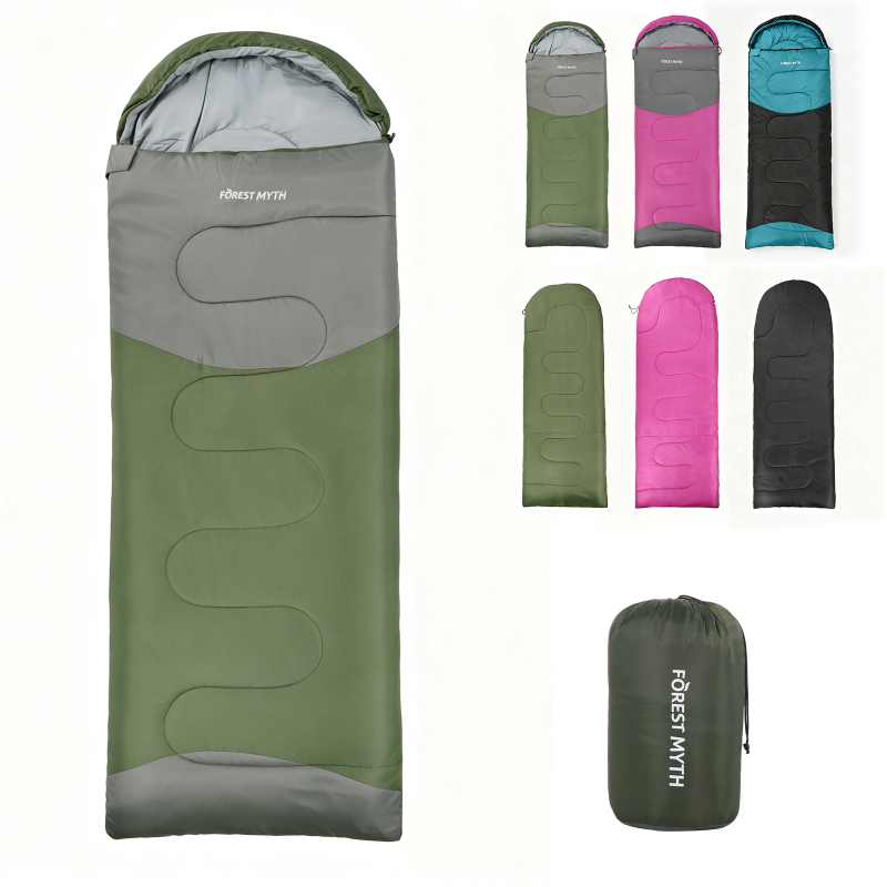 Forest Myth Portable adult sleeping bag equipped with a compression sack, suitable for three seasons. Perfect for camping, hiking, tent stays and travel，Mil Green & Med Grey