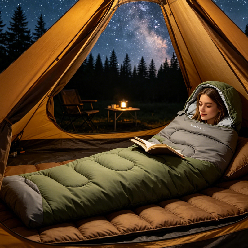 Forest Myth Portable adult sleeping bag equipped with a compression sack, suitable for three seasons. Perfect for camping, hiking, tent stays and travel，Mil Green & Med Grey