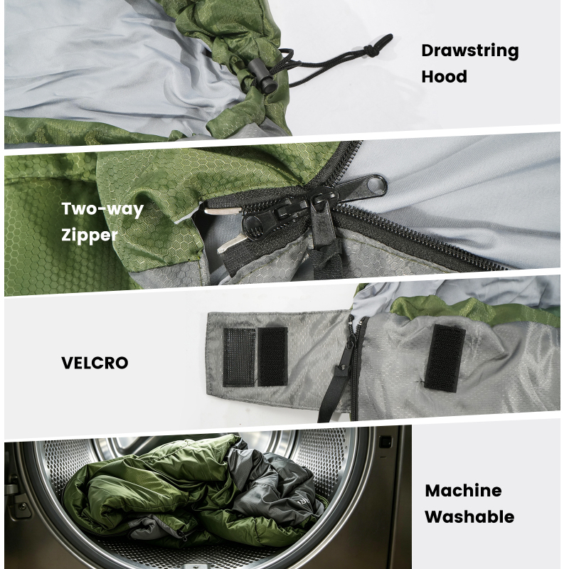 Forest Myth Portable adult sleeping bag equipped with a compression sack, suitable for three seasons. Perfect for camping, hiking, tent stays and travel，Mil Green & Med Grey