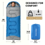 Forest Myth Portable adult sleeping bag equipped with a compression sack, suitable for all four seasons. Perfect for camping, hiking, tent stays and travel，Blue & Med Grey