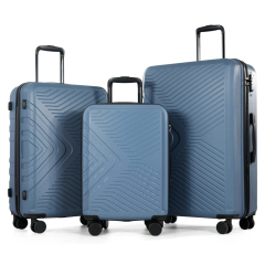 3 Piece Luggage Sets ABS Lightweight Suitcase with Two Hooks, Spinner Wheels, TSA Lock, (20/24/28) Blue