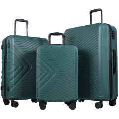 3 Piece Luggage Sets ABS Lightweight Suitcase with Two Hooks, Spinner Wheels, TSA Lock, (20/24/28) Dark Green