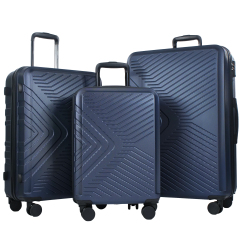 3 Piece Luggage Sets ABS Lightweight Suitcase with Two Hooks, Spinner Wheels, TSA Lock, (20/24/28) Navy