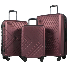 3 Piece Luggage Sets ABS Lightweight Suitcase with Two Hooks, Spinner Wheels, TSA Lock, (20/24/28) Wine red
