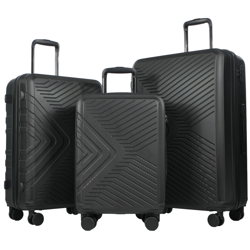 3 Piece Luggage Sets ABS Lightweight Suitcase with Two Hooks, Spinner Wheels, TSA Lock, (20/24/28) Black