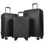 3 Piece Luggage Sets ABS Lightweight Suitcase with Two Hooks, Spinner Wheels, TSA Lock, (20/24/28) Black