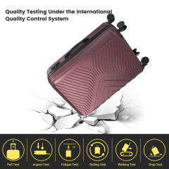 3 Piece Luggage Sets ABS Lightweight Suitcase with Two Hooks, Spinner Wheels, TSA Lock, (20/24/28) Wine red