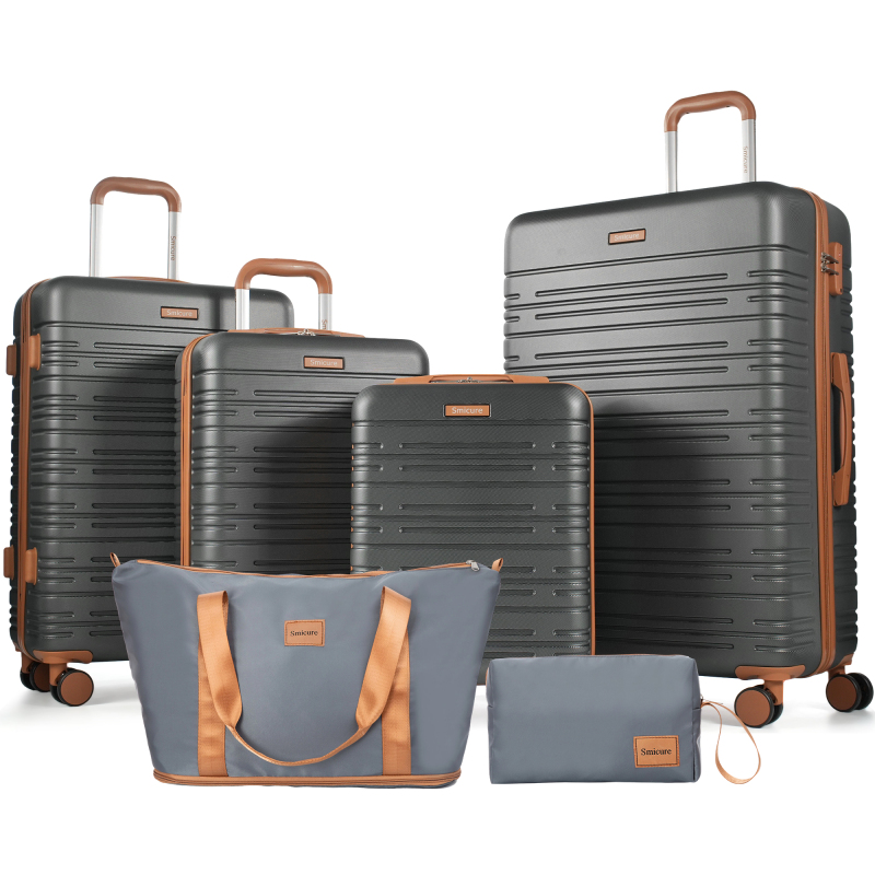Smicure luggage 6 Piece Luggage Set, ABS Hard Shell Travel Suitcase with TSA Lock,Dark Gray