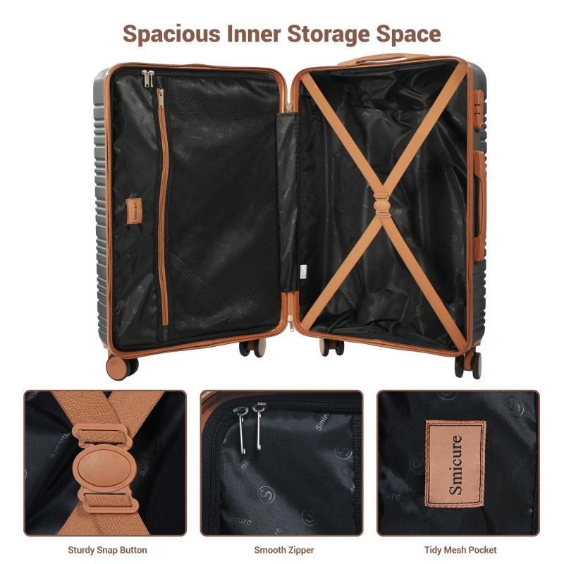 Smicure luggage 6 Piece Luggage Set, ABS Hard Shell Travel Suitcase with TSA Lock,Dark Gray