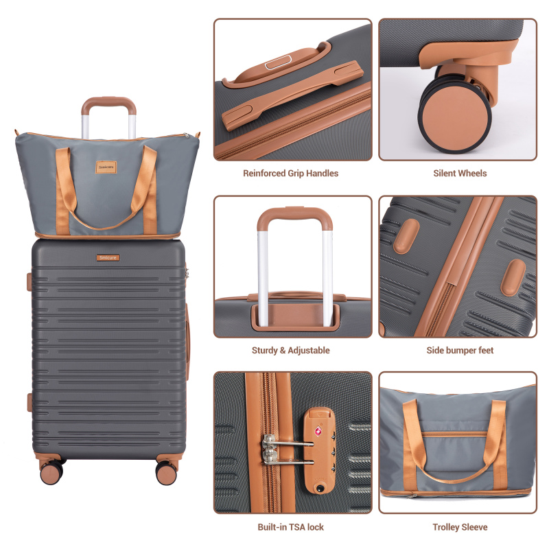 Smicure luggage 6 Piece Luggage Set, ABS Hard Shell Travel Suitcase with TSA Lock,Dark Gray