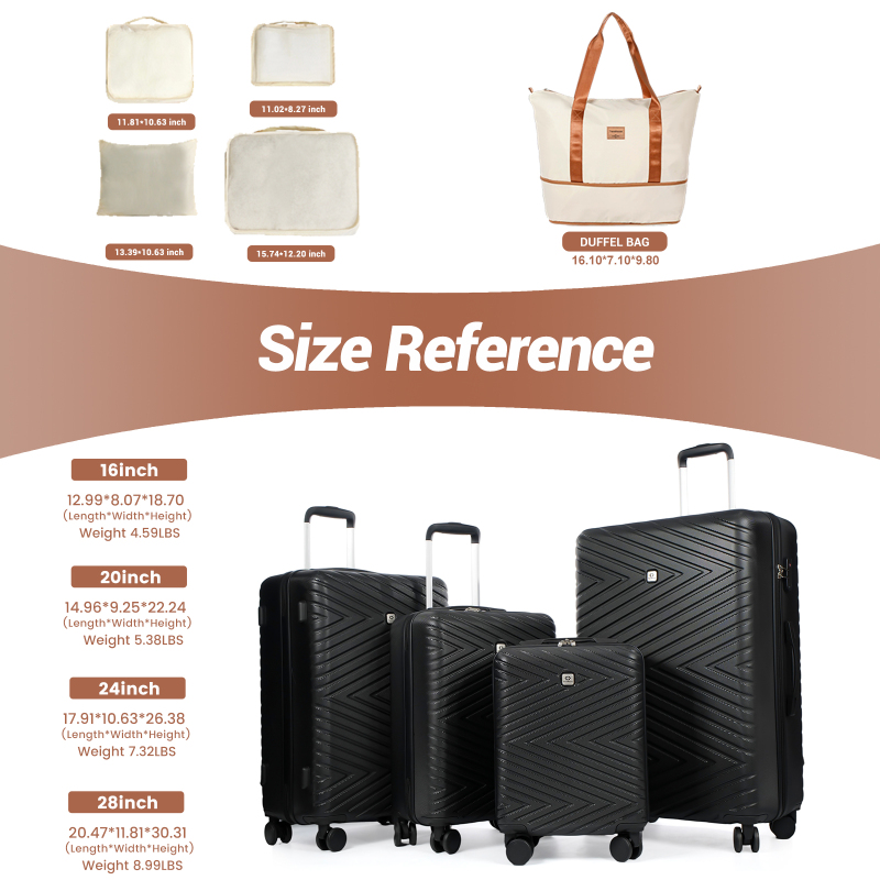 Travelhouse 9 Piece Luggage Sets, Hardshell ABS Suitcase Set with Wheels,Tsa Lock,Lightweight Hardside Travel Suitcases 16“20”24“28”