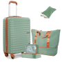 Smicure Carry On Luggage Set 5 Piece with Spinner Wheel, Hardside Lightweight Suitcase with Duffel Bag and Travel Essentials, Green
