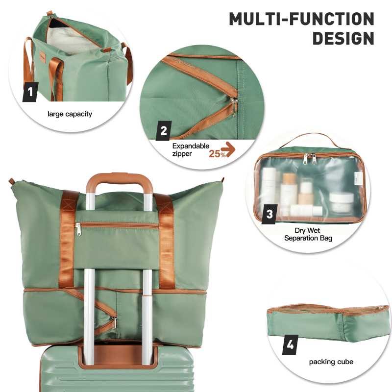 Smicure Carry On Luggage Set 5 Piece with Spinner Wheel, Hardside Lightweight Suitcase with Duffel Bag and Travel Essentials, Green