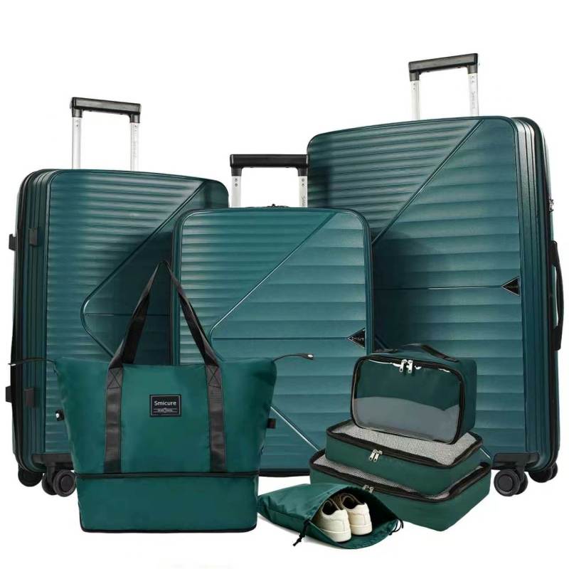 Luggage Sets 3 Piece with Spinner Wheel, Hardside TSA Suitcase Set with Travel Duffle Bag and 4 Packing Cube, Lightweight Travel Luggage for Men and Women, Green