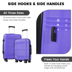 طقم حقائب سفر صلبة من ثلاث قطع من نايس ترافل، حقيبة سفر خفيفة الوزن ذات غلاف صلب مزودة بقفل TSA، حقيبة يد وحقيبة سفر مسجلة، لون بنفسجي