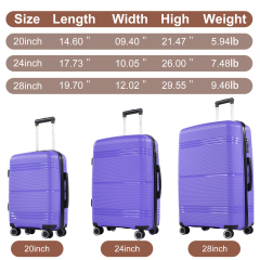 طقم حقائب سفر صلبة من ثلاث قطع من نايس ترافل، حقيبة سفر خفيفة الوزن ذات غلاف صلب مزودة بقفل TSA، حقيبة يد وحقيبة سفر مسجلة، لون بنفسجي