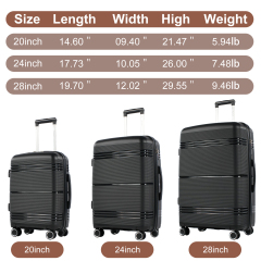 طقم حقائب سفر صلبة من ثلاث قطع من نايس ترافل، حقيبة سفر خفيفة الوزن ذات غلاف صلب مزودة بقفل TSA، حقيبة يد وحقيبة سفر مسجلة، لون أسود