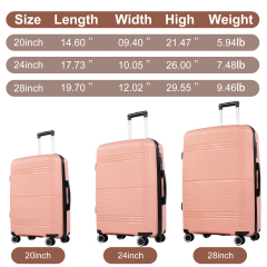 طقم حقائب سفر صلبة من ثلاث قطع من نايس ترافل، حقيبة سفر خفيفة الوزن ذات غلاف صلب مزودة بقفل TSA، حقيبة يد وحقيبة سفر مسجلة، لون وردي