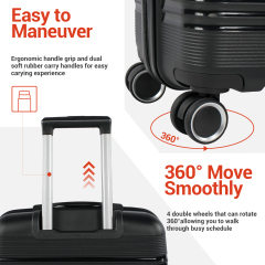 طقم حقائب سفر صلبة من ثلاث قطع من نايس ترافل، حقيبة سفر خفيفة الوزن ذات غلاف صلب مزودة بقفل TSA، حقيبة يد وحقيبة سفر مسجلة، لون أسود