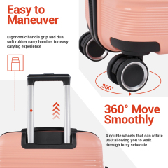 طقم حقائب سفر صلبة من ثلاث قطع من نايس ترافل، حقيبة سفر خفيفة الوزن ذات غلاف صلب مزودة بقفل TSA، حقيبة يد وحقيبة سفر مسجلة، لون وردي