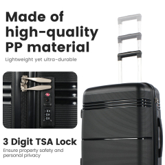 طقم حقائب سفر صلبة من ثلاث قطع من نايس ترافل، حقيبة سفر خفيفة الوزن ذات غلاف صلب مزودة بقفل TSA، حقيبة يد وحقيبة سفر مسجلة، لون أسود