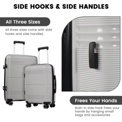 NiceTravel 3 Piece Hardside Luggage set, Lightweight Hard Shell Suitcase with TSA Lock Carry on and Checked Luggage, Grey