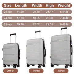 NiceTravel 3 Piece Hardside Luggage set, Lightweight Hard Shell Suitcase with TSA Lock Carry on and Checked Luggage, Grey