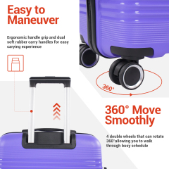 NiceTravel 3 Piece Hardside Luggage set, Lightweight Hard Shell Suitcase with TSA Lock Carry on and Checked Luggage, Purple