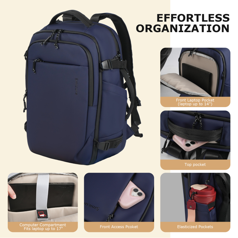 Smicure Travel carry on Backpack Laptop Business 18 Inch Business Anti Theft Slim Water Resistant Sturdy College Computer Bag.Blue