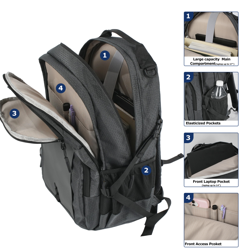 Smicure Travel carry on Backpack Laptop Business 18 Inch Business Anti Theft Slim Sturdy College School Computer Bag.Gray