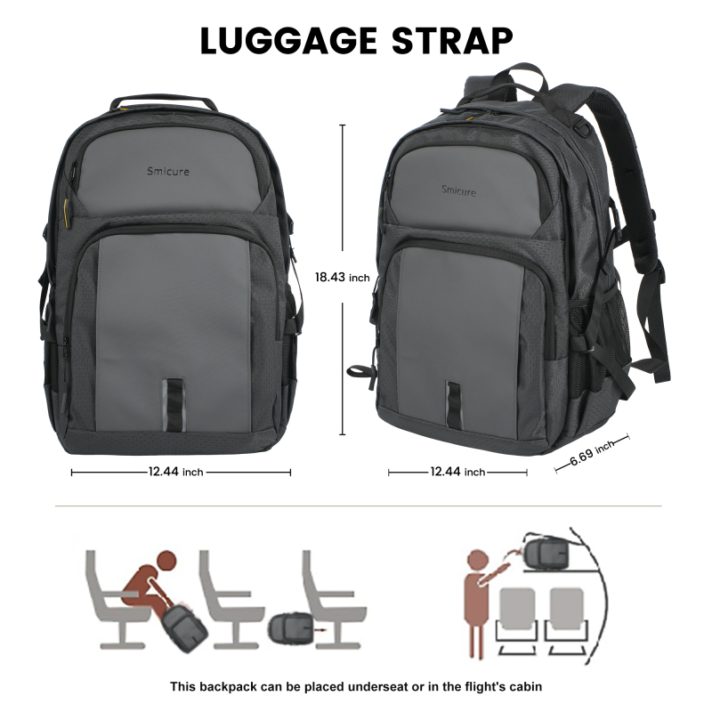 Smicure Travel carry on Backpack Laptop Business 18 Inch Business Anti Theft Slim Sturdy College School Computer Bag.Gray