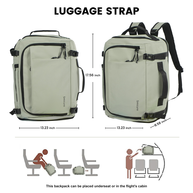 Smicure Travel carry on Backpack Laptop Business 17.5 Inch Business Anti Theft Slim Sturdy College School Computer 2 in 1 Duffel Bag.Green