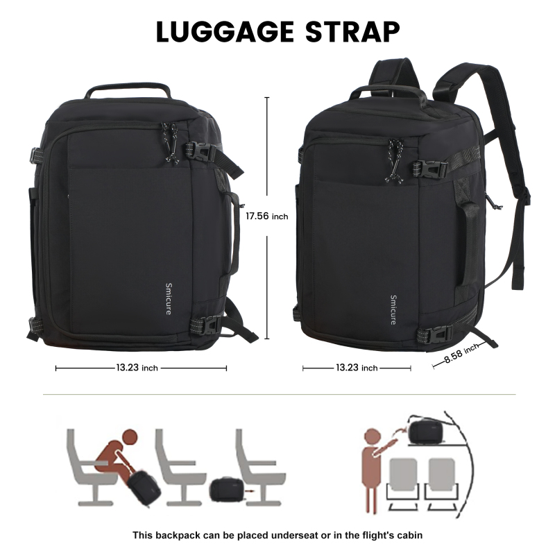 Smicure Travel carry on Backpack Laptop Business 17.5 Inch Business Anti Theft Slim Sturdy College School Computer 2 in 1 Duffel Bag.Black