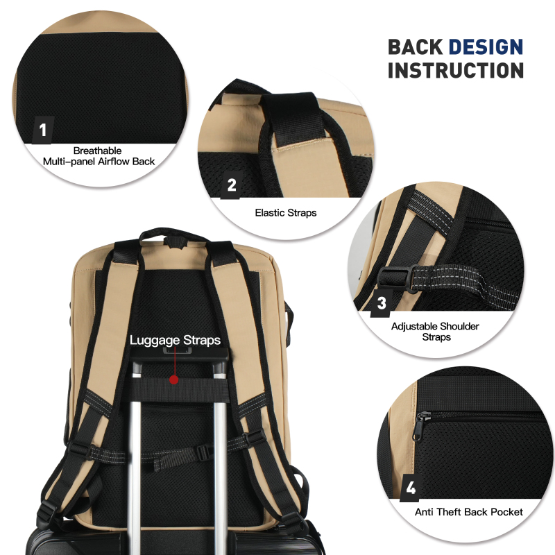 Smicure Travel carry on Backpack Laptop Business 17.5 Inch Business Anti Theft Slim Sturdy College School Computer 2 in 1 Duffel Bag. Beige