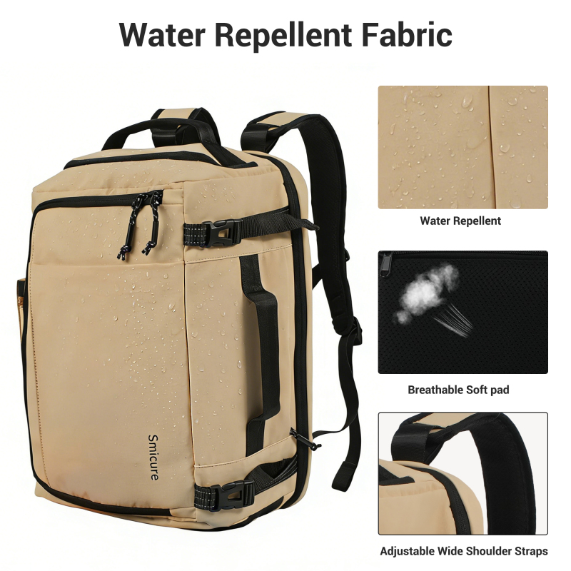 Smicure Travel carry on Backpack Laptop Business 17.5 Inch Business Anti Theft Slim Sturdy College School Computer 2 in 1 Duffel Bag. Beige