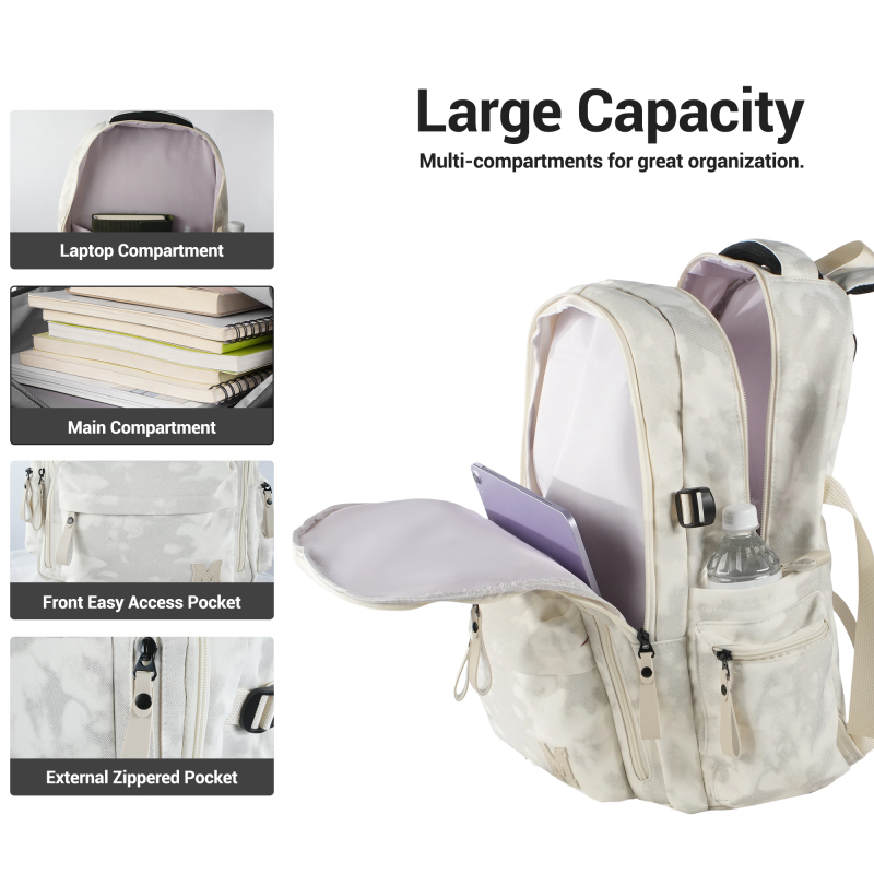 Backpack for Men and Women, Water Resistant College School Bag, Lightweight Travel Backpack, Large Size, Creamy White