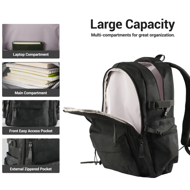 Forest Myth Backpack for Men and Women, Water Resistant College School Bag, Lightweight Travel Backpack, Large Size, Black