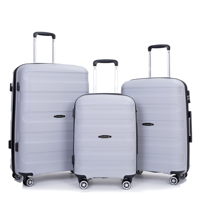 Hartschalen-Koffer-Drehräder, PP-Gepäcksets, leichter, langlebiger Koffer mit TSA-Schloss, 3-teiliges Set (20/24/28), Silber