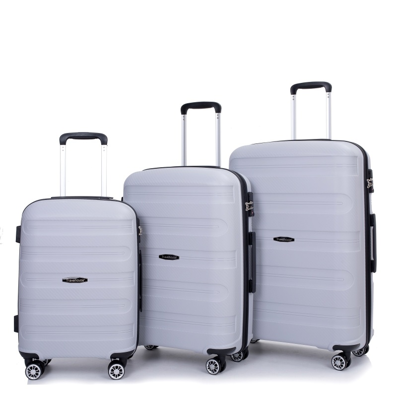 Hartschalen-Koffer-Drehräder, PP-Gepäcksets, leichter, langlebiger Koffer mit TSA-Schloss, 3-teiliges Set (20/24/28), Silber