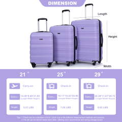 Комплект валіз Tripcomp Hardside Luggage Set із 3 предметів (21/25/29) Легкий комплект валіз на 4 колесах (фіолетовий)