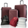 Travelhouse 3 Piece Hardside Luggage Set Hardshell Lightweight TSA Lock Spinner Wheels Suitcase with Backpack and 5 Packing Cubes.Wine Red