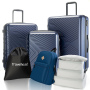 Travelhouse 3 Piece Hardside Luggage Set Hardshell Lightweight TSA Lock Spinner Wheels Suitcase with Backpack and 5 Packing Cubes.Navy