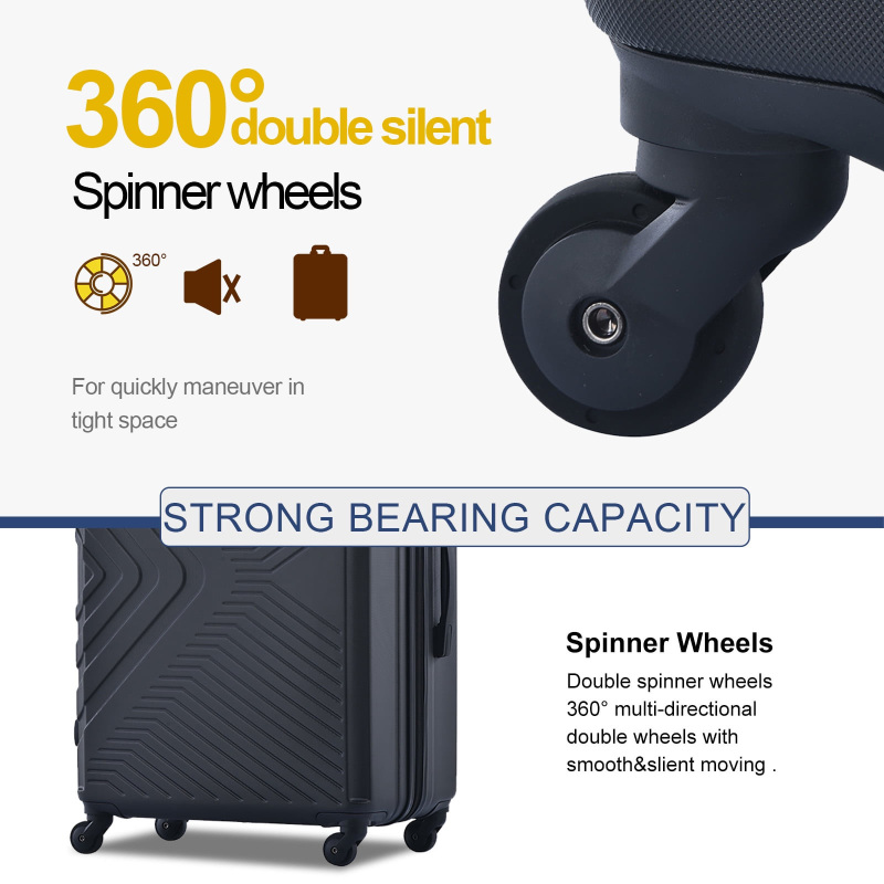 Travelhouse 3 Piece Hardside Luggage Set Hardshell Lightweight TSA Lock Spinner Wheels Suitcase with Backpack and 5 Packing Cubes.Black