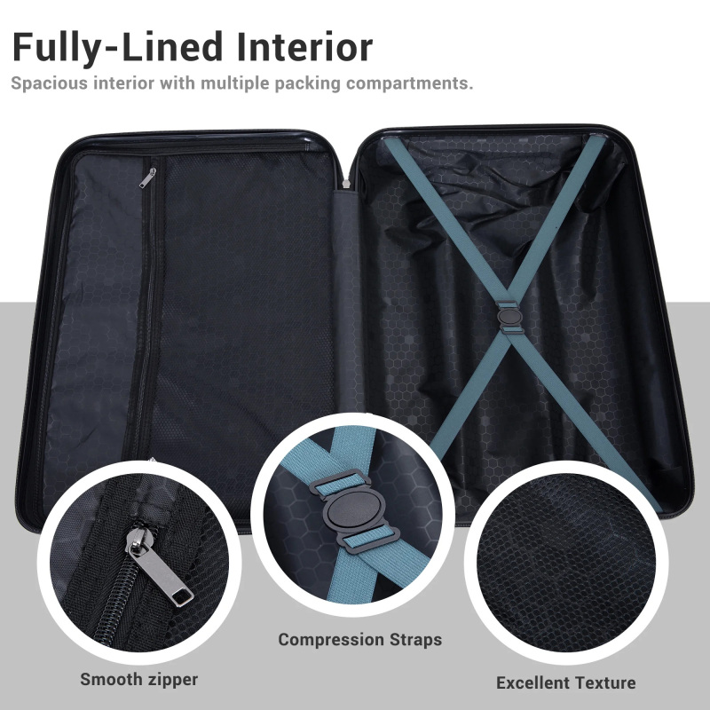 Travelhouse 3 Piece Hardside Luggage Set Hardshell Lightweight TSA Lock Spinner Wheels Suitcase with Backpack and 5 Packing Cubes.Dark Green