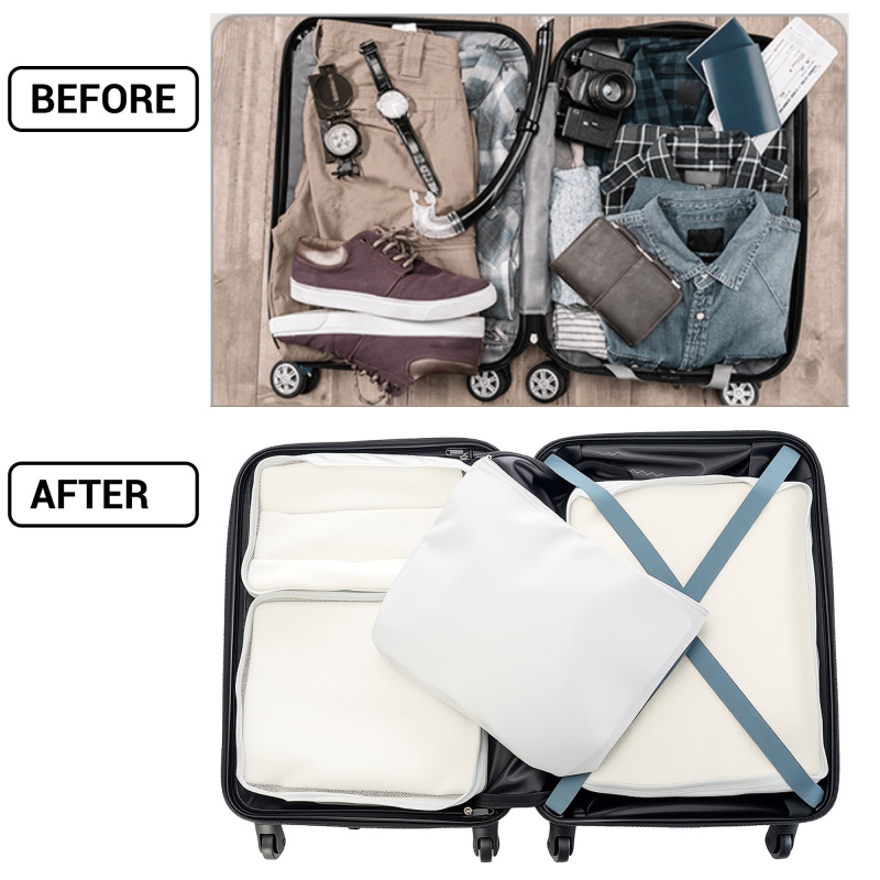 مجموعة حقائب سفر ترافيل هاوس الصلبة، 3 قطع، خفيفة الوزن، مزودة بقفل إدارة أمن النقل، عجلات دوارة، حقيبة ظهر و5 مكعبات تعبئة. لون أزرق