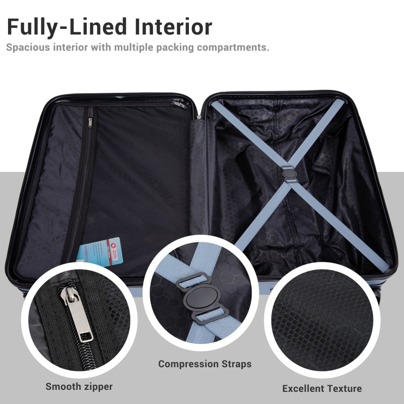 Travelhouse 3 Piece Hardside Luggage Set Hardshell Lightweight TSA Lock Spinner Wheels Suitcase with Backpack and 5 Packing Cubes.Blue