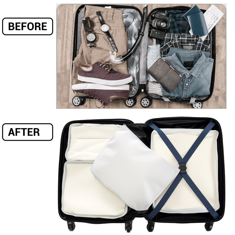 Набір багажу Travelhouse Hardside з 3 предметів, тверда оболонка, легка валіза з TSA-замком, колесами Spinner Wheels, рюкзаком та 5 пакувальним кубиками. Темно-синій.