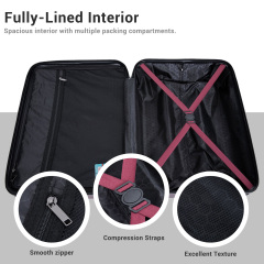 Ensemble de 3 valises rigides Travelhouse, légères, à coque rigide, avec serrure TSA, roulettes pivotantes, sac à dos et 5 compartiments de rangement. Rouge vin
