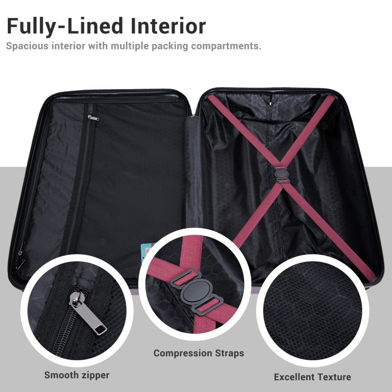 Travelhouse 3 Piece Hardside Luggage Set Hardshell Lightweight TSA Lock Spinner Wheels Suitcase with Backpack and 5 Packing Cubes.Wine Red