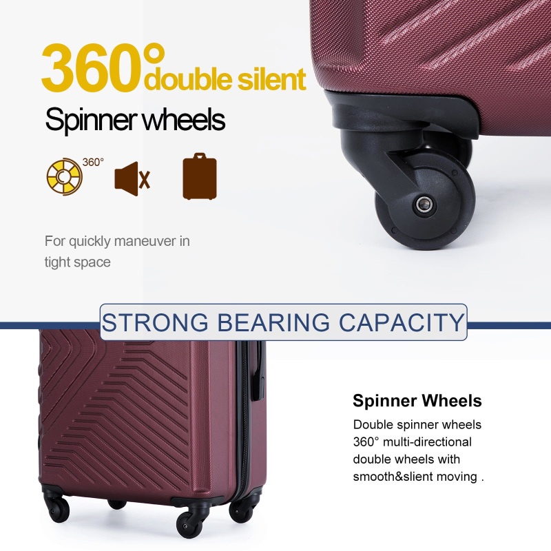 Travelhouse 3 Piece Hardside Luggage Set Hardshell Lightweight TSA Lock Spinner Wheels Suitcase with Backpack and 5 Packing Cubes.Wine Red